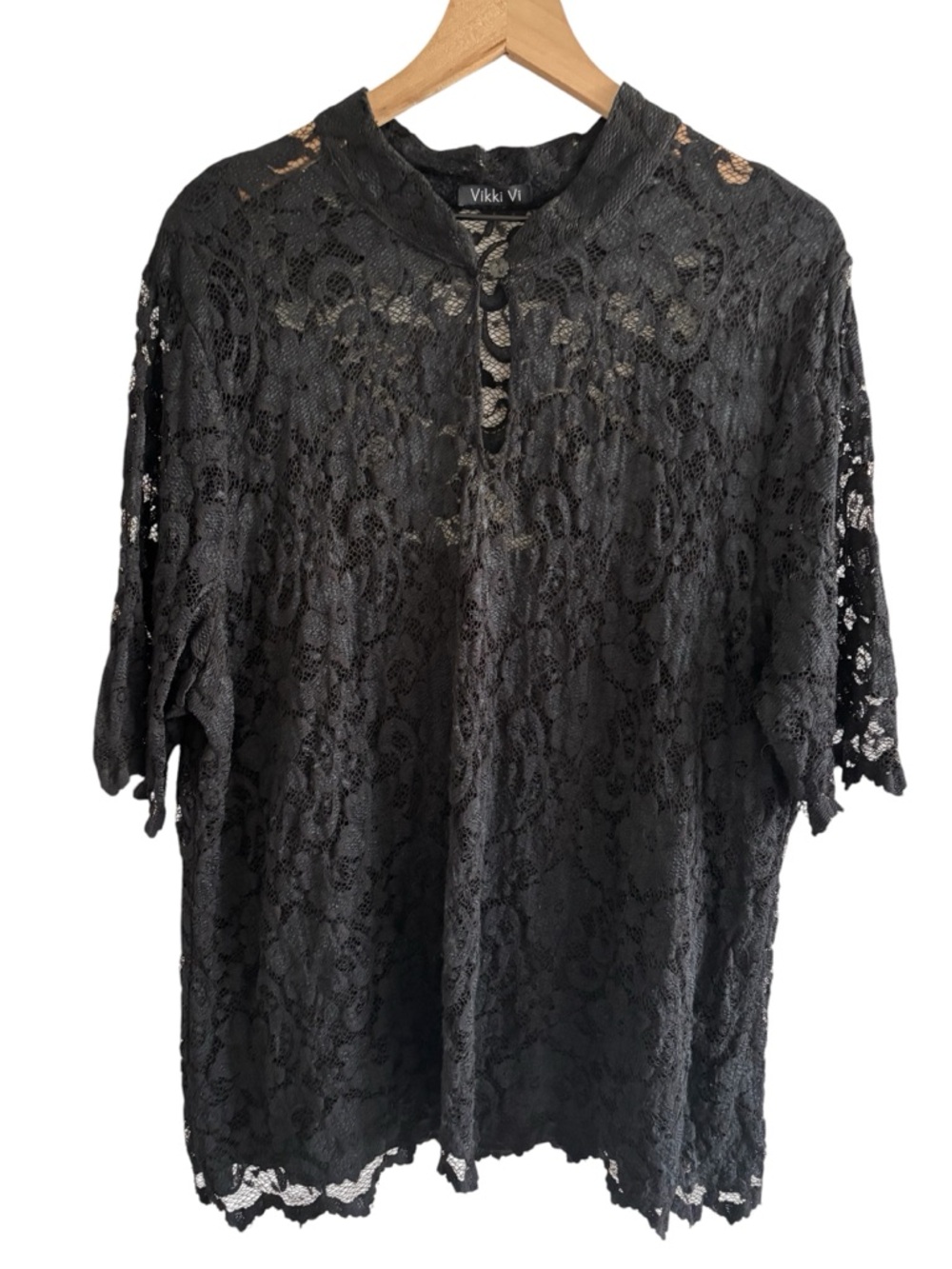 Vikki Vi 2X Black Lace Blouse Sheer Floral Dark Romantic Whimsigoth Made in USA